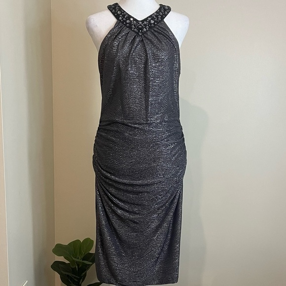 Maggy London Dresses & Skirts - NWT Maggy London Women’s Shimmering Dark Gray Midi Dress Size 10